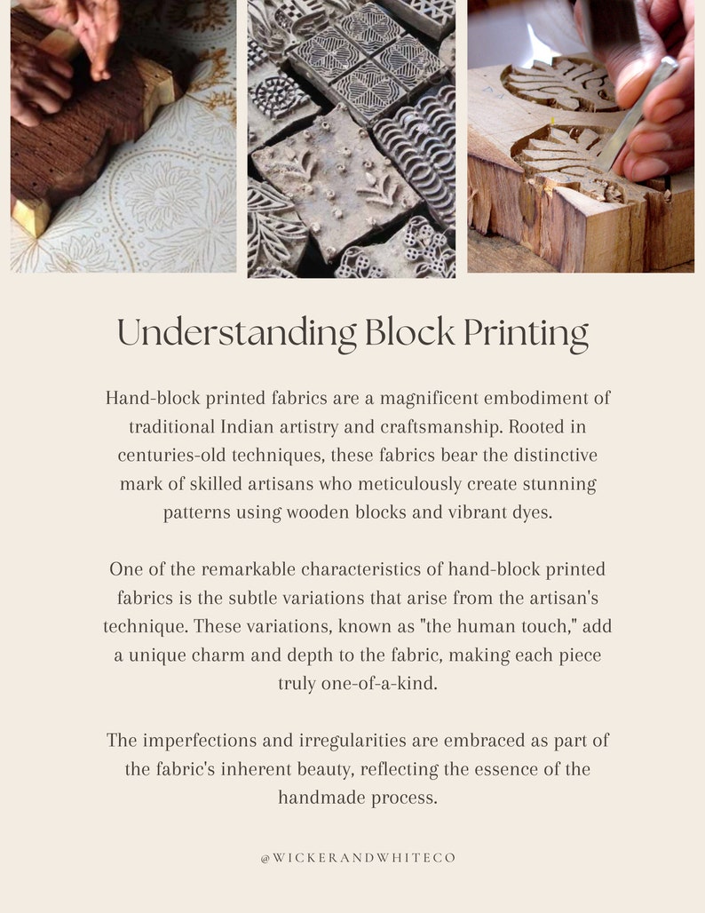 Op de afbeelding: Close-up van houten drukblokken die worden gebruikt om handbedrukte stoffen te maken. De blokken hebben ingewikkelde ontwerpen en patronen. De tekst "Understanding Block Printing" is zichtbaar bovenaan de afbeelding.