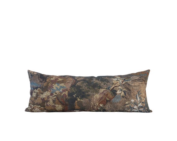 WILLOW || 14x36 Brown Floral Tapestry Pillow Cover Vintage Floral Pillow Fall Pillow Cottage Pillow Botanical Pillow Tapestry Lumbar Pillow