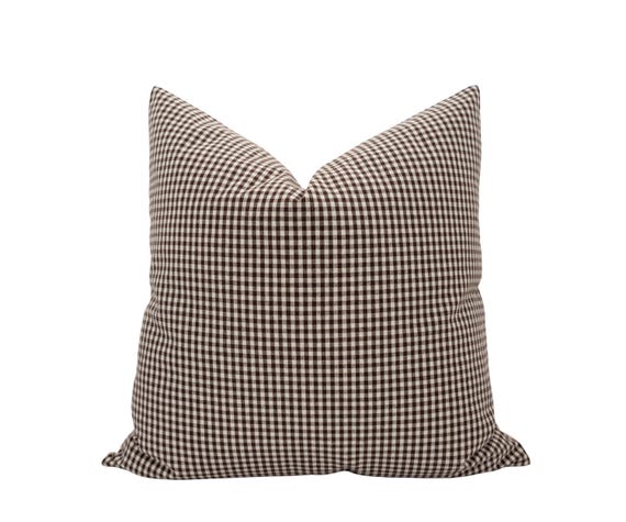 ETHAN || Dark Brown Gingham Pillow Cover, Cottage Pillow, Modern Farmhouse Pillow, Vintage Gingham, Brown Check Pillow, Fall Pillow Cover