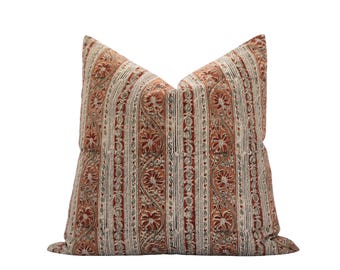 Housse de coussin à imprimé floral rouille : Coussin décoratif cottage vintage