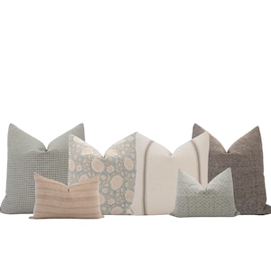 Floral Pillow Cover Set: Linen & Cotton, Farmhouse Coastal Decor