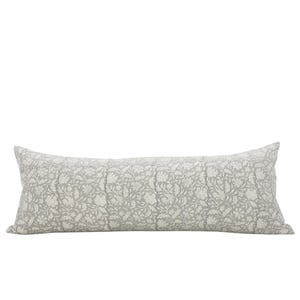 ANJU || Muted Gray Floral Long Lumbar Pillow Cover Oversized Floral Lumbar Gray Floral Bed Pillow Modern Farmhouse Block Print Lumbar