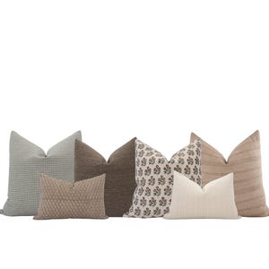 Brown Pillow Cover Combo Warm Neutral Pillows Moody Floral Pillow Combo Blue Pillow Cover Combo Neutral Sofa Pillow Combo Summer Pillows