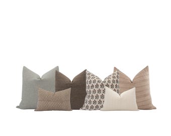 Brown Pillow Cover Combo Warm Neutral Pillows Moody Floral Pillow Combo Blue Pillow Cover Combo Neutral Sofa Pillow Combo Summer Pillows