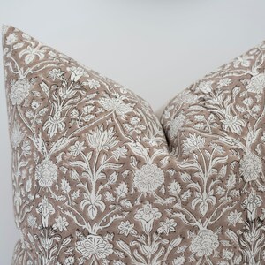 HALEY Beige Brown Floral Pillow Cover Beige Floral Pillow Brown Block Print Pillow Cover Taupe Floral Pillow Modern Farmhouse Floral image 3