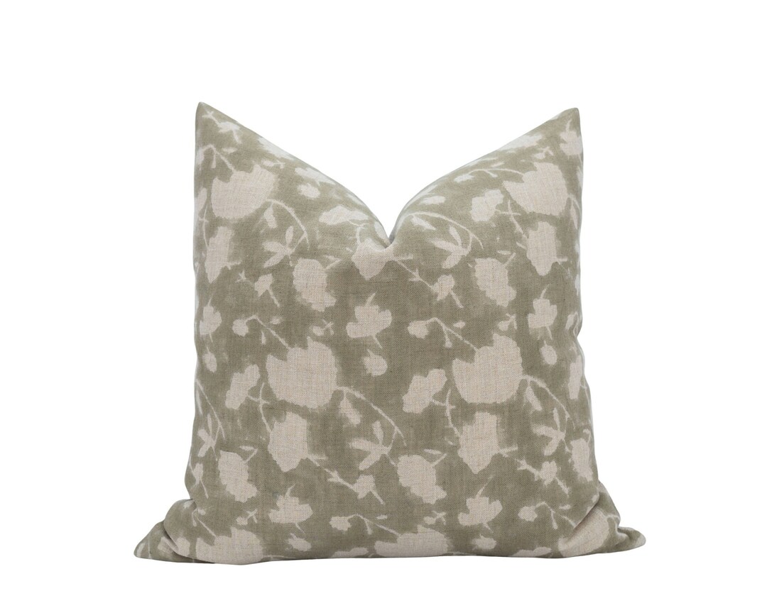 ELLIE Sage Green Pillow Cover Green Block Print Pillow Sage Etsy