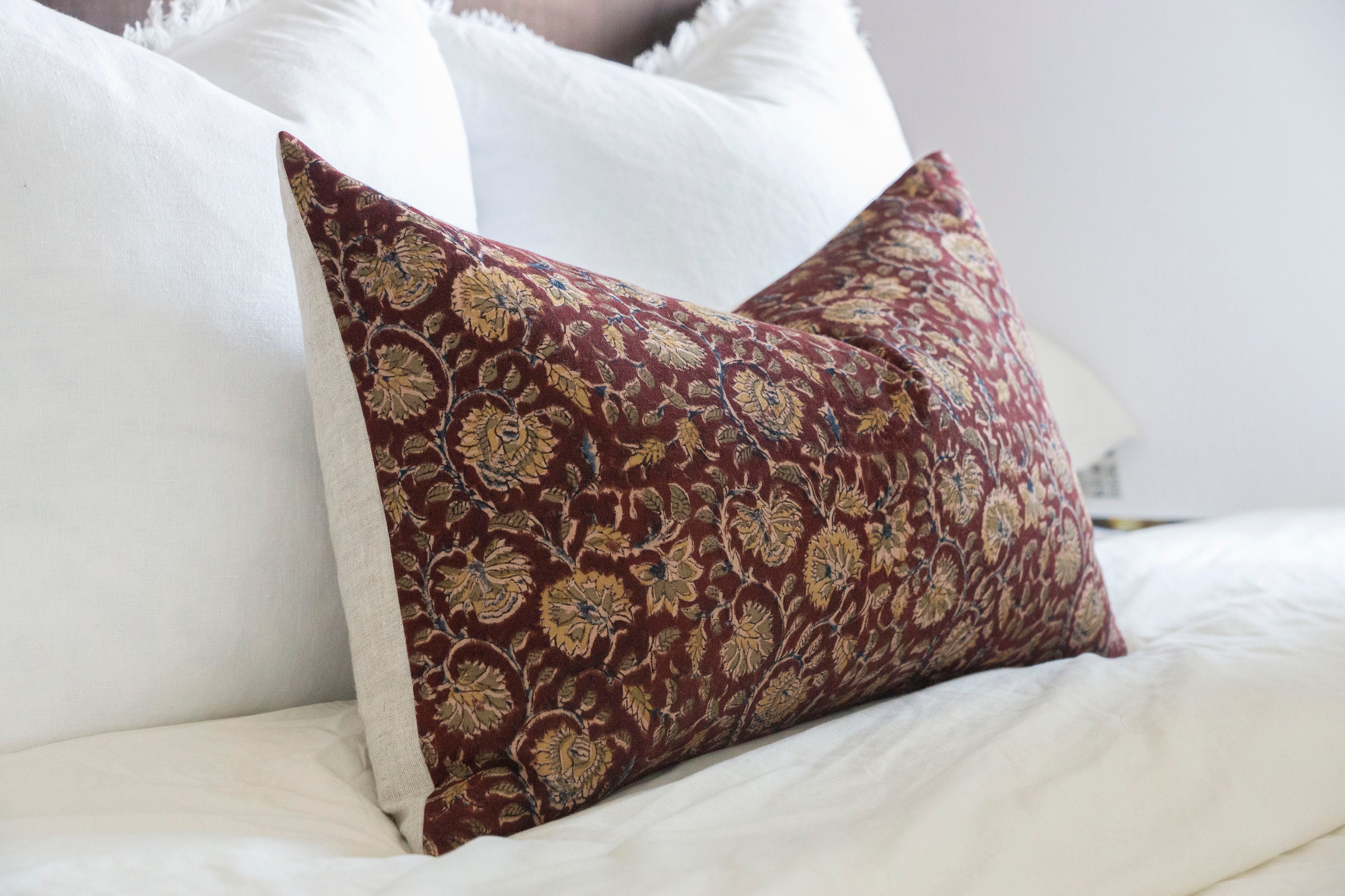 Warm Tone Fall Tufted Pillows with Tassels / Burgundy Red, Best Stylish  Bedding