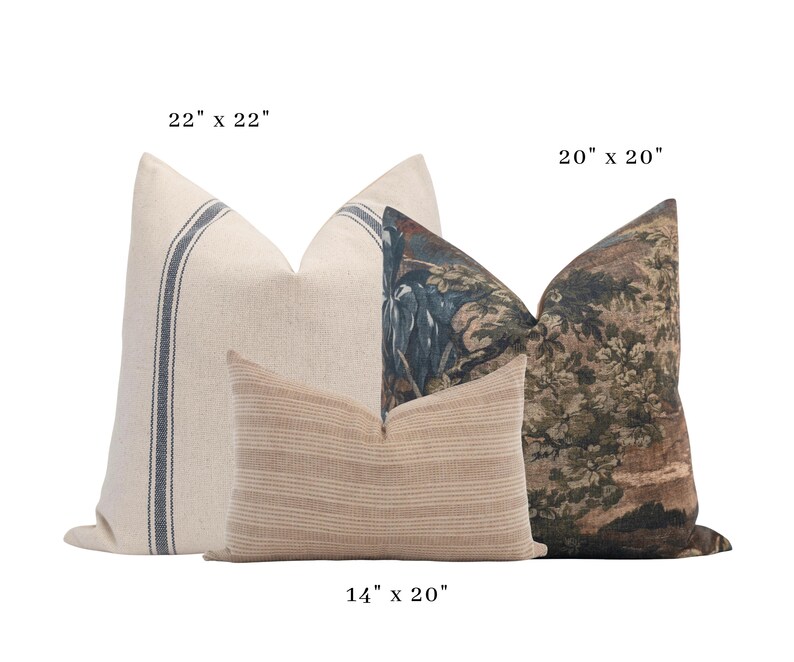 Blue and Brown Pillow Cover Set, Coastal Pillow Set, Cottage Pillow Set, Neutral Pillow Combo, Tapestry Pillow, Sectional Pillow Combo image 2