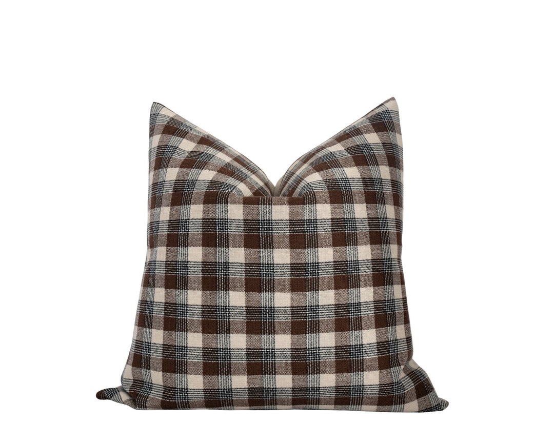 BRIAR Brown Plaid Pillow Cover Moody Plaid Pillow Farmhouse Plaid