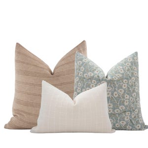Brown & Blue Pillow Cover Combo Blue Block Print Pillow Set Neutral Pillow Combo Farmhouse Pillow Spring Pillow Combo Brown Pillow Set