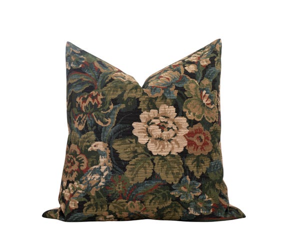MARTHA || 20x20 Moody Floral Tapestry Pillow Cover, Vintage Floral Pillow, Cottage Core Pillow, Botanical Pillow, Rustic Woven Tapestry