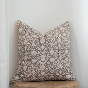 HALEY Beige Brown Floral Pillow Cover Beige Floral Pillow Brown Block Print Pillow Cover Taupe Floral Pillow Modern Farmhouse Floral image 5