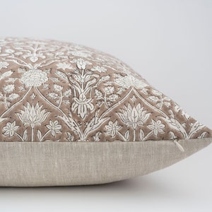 HALEY Beige Brown Floral Pillow Cover Beige Floral Pillow Brown Block Print Pillow Cover Taupe Floral Pillow Modern Farmhouse Floral image 7