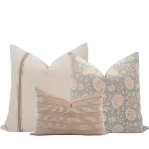 Neutral Blue Pillow Cover Set Light Blue Pillow Set Block Print Pillow Pillow Farmhouse Pillow Set Spring Pillow Neutral Throw Pillow Set