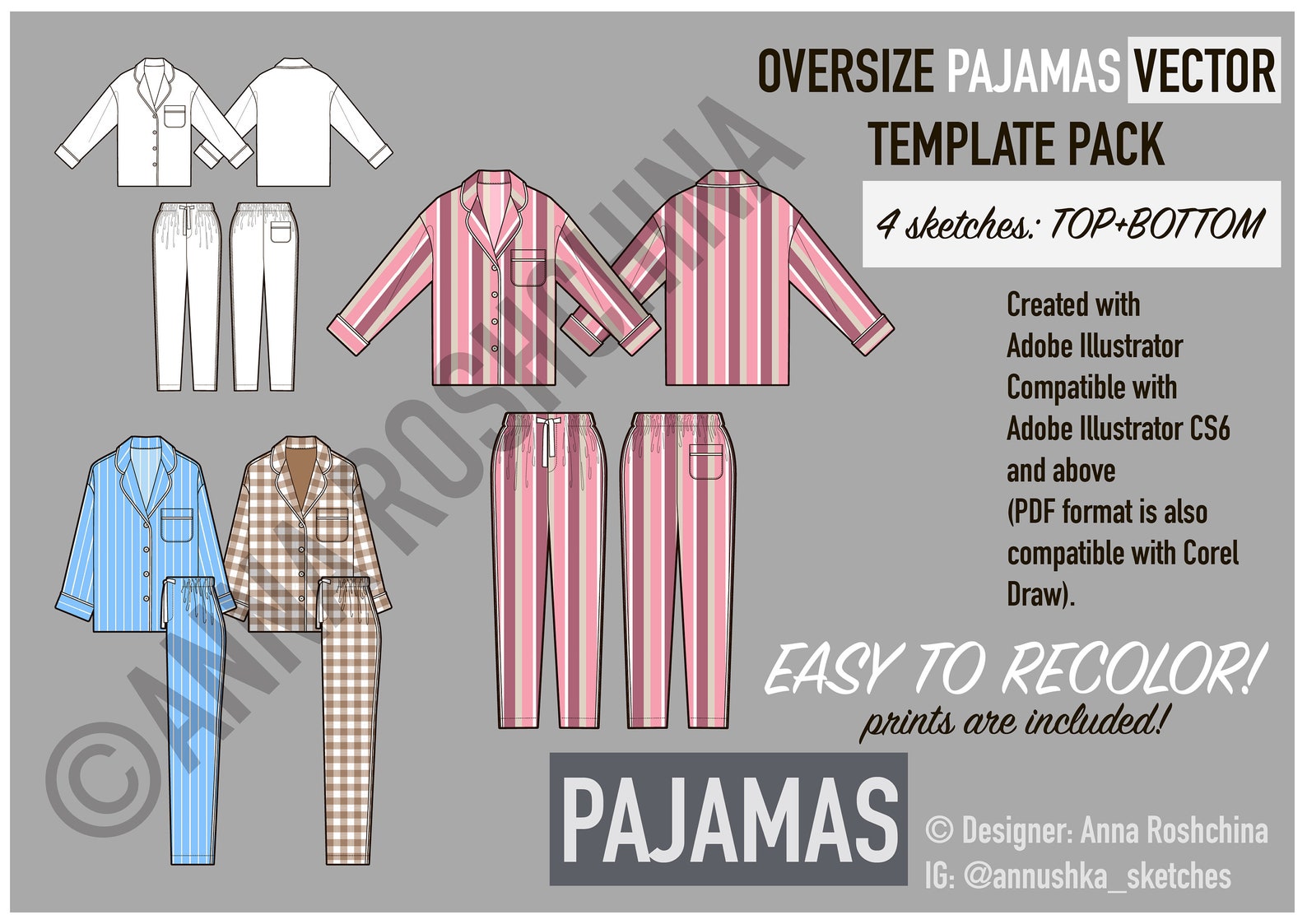 Fashion design vector pajamas template Etsy Fashion design vector pajamas template Etsy