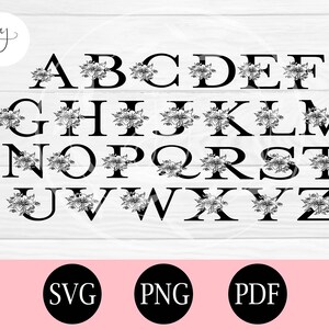 Flower Alphabet Bundle svg, Botanical Alphabet SVG, Monogram Letter A-Z, 26 Floral Letters svg, Alphabet cut file, Floral letter svg