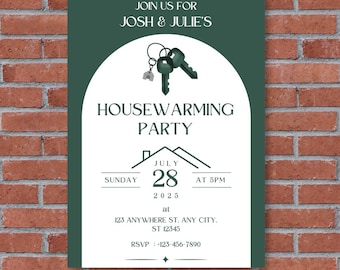 Green Housewarming Invitation | Editable New Home Party Template | Digital Canva Download | Printable Invite | Modern House Warming Party
