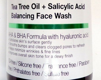FACE WASH - Tea Tree Oil/ Salicylic Acid/ Hyaluronic Acid/ Phthalate, Silicone, Paraben, Sulfate, and Fragrance Free