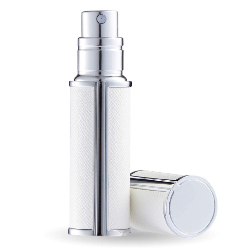 10 colors Unisex Refillable Leather Perfume/Cologne/Aftershave Bottle Atomizer Mini Pocket/Travel Size men and women 5ml/65 Sprays White/Silver