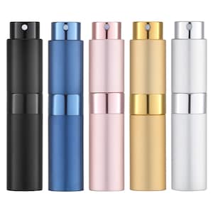 5 colors - Refillable Perfume/Essential Oil Bottle Atomizer - Mini Pocket/Travel Size - 8ml/ 104 Sprays