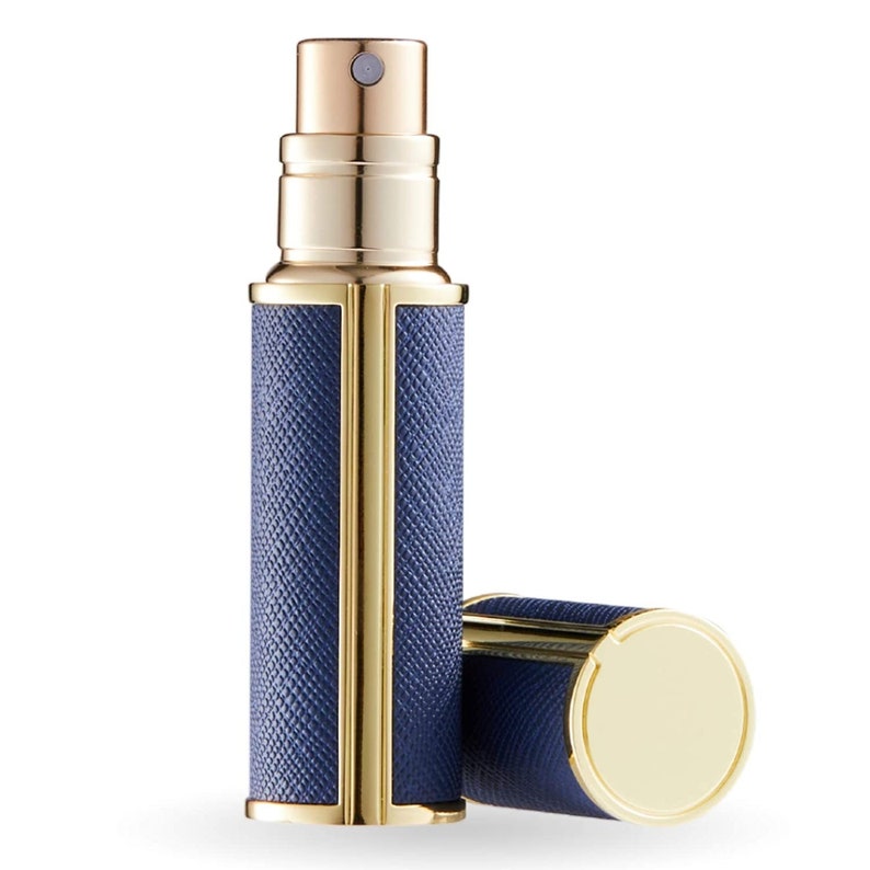 10 colors Unisex Refillable Leather Perfume/Cologne/Aftershave Bottle Atomizer Mini Pocket/Travel Size men and women 5ml/65 Sprays Navy/Gold