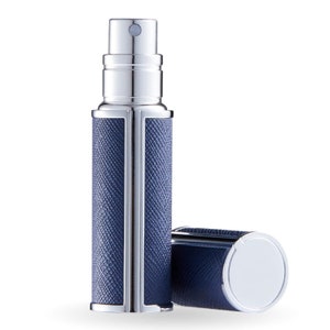 10 colors Unisex Refillable Leather Perfume/Cologne/Aftershave Bottle Atomizer Mini Pocket/Travel Size men and women 5ml/65 Sprays Navy/Silver