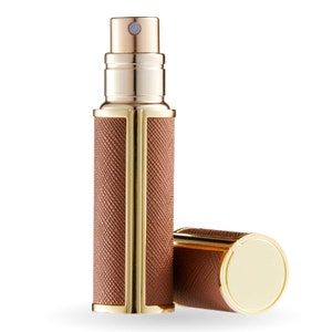 10 colors Unisex Refillable Leather Perfume/Cologne/Aftershave Bottle Atomizer Mini Pocket/Travel Size men and women 5ml/65 Sprays Brown/Gold