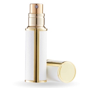 10 colors Unisex Refillable Leather Perfume/Cologne/Aftershave Bottle Atomizer Mini Pocket/Travel Size men and women 5ml/65 Sprays White/Gold