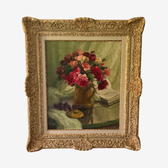Antique Impressionist Floral Still Life Oil Painting, 1920's