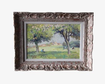 ホセ・フラッパ フランス印象派の油絵：フランスの農家、額入り