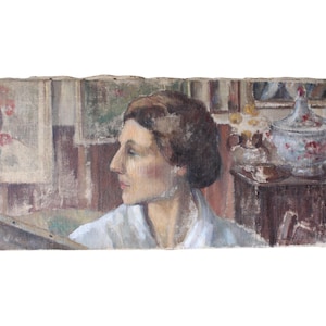 Portret kobiety, portret artysty, autoportret, francuskie malarstwo olejne, zniszczony obraz olejny na płótnie