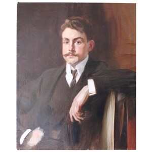 Antikes Porträt eines Mannes, großes impressionistisches französisches Ölgemälde, 1900's Selbstporträt des Künstlers Georges Villa