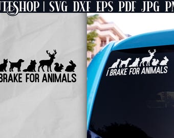 I Brake For Animals - Car Decal SVG Bundle | Bumper Sticker Svg | Car Sticker Svg | Car Window Decals Svg