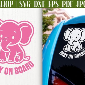 Sylwetka słoniątka SVG - Uroczy słoniątko SVG | Clipart słoniątka | Dziecko na pokładzie SVG | Słoń na baby shower SVG | Naklejka na samochód SVG