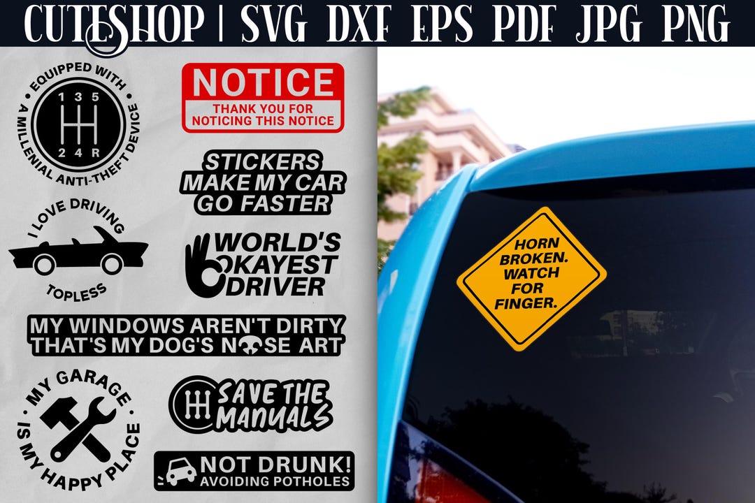 Funny Car Decals SVG Bundle 17 Funny Car Stickers Cricut — free download