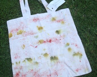 Naturally hand dyed cotton tote, shopping, gift bags eco friendly marigold petal red speckle