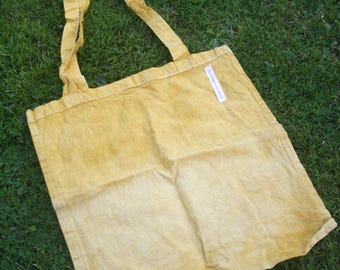 Naturally hand dyed cotton tote, shopping, gift bags eco friendly scabious marigold