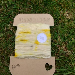 Naturally hand dyed sari silk ribbon. Hand torn 5m in length. Eco friendly