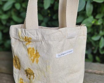 Natürlich handgefärbte Mini-Tasche / Lunchbag aus Bio-Baumwolle mit Griffen
