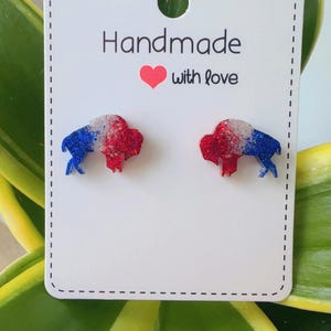 Red White Blue Glitter Buffalo Stud Earrings