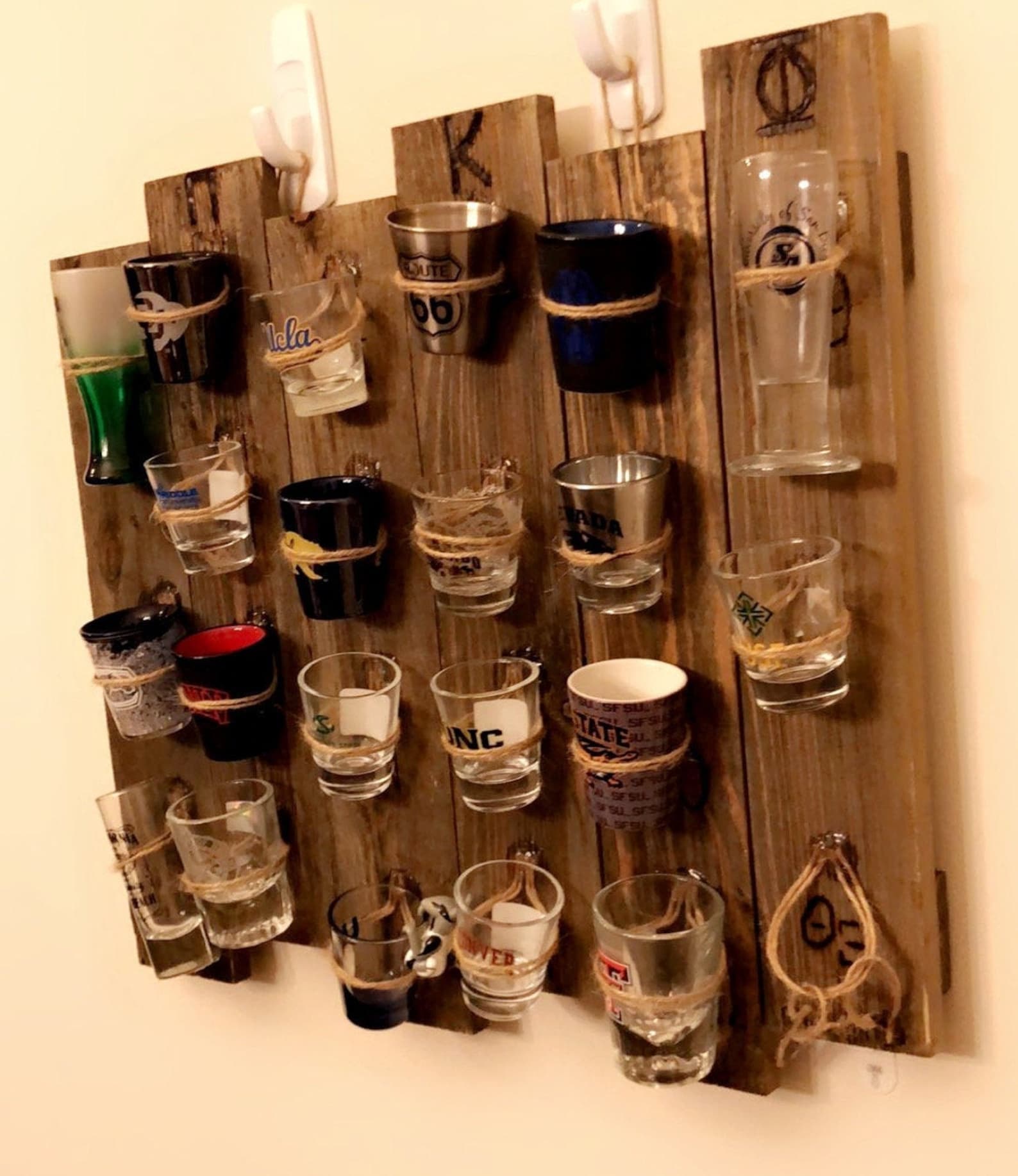 Hanging Wooden Shot Glass Holder woodburning Personalization Available Etsy New Zealand