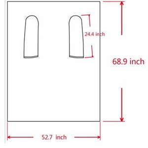 May include: A white rectangular design with two curved shapes at the top, and measurements in inches. The design is 68.9 inches tall, 52.7 inches wide, and the curved shapes are 24.4 inches tall.