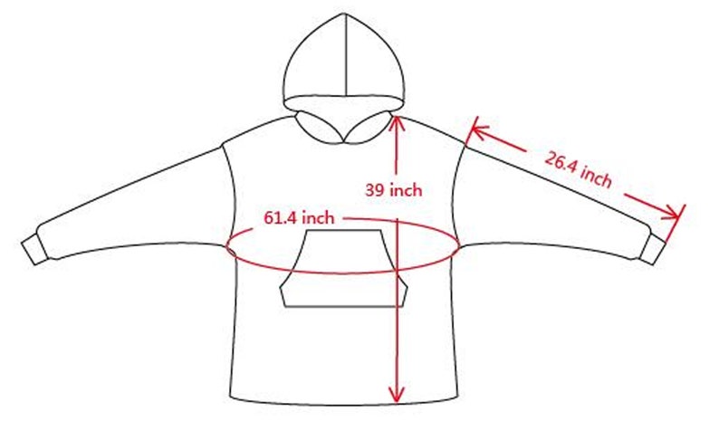 K&ouml;nnte beinhalten: Wei&szlig;er Kapuzenpullover mit Ma&szlig;en. Die Decke misst 156 cm &uuml;ber der Brust, 99 cm von der Oberseite der Kapuze bis zum Boden und 67 cm von der Schulter bis zur Manschette. Verf&uuml;gt &uuml;ber eine gro&szlig;e Fronttasche.