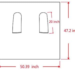 May include: A white rectangular object with two arched cutouts. The object is 50.39 inches wide and 47.2 inches tall. Each cutout is 20 inches in height. The image is a technical drawing or diagram.