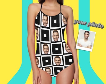 Benutzerdefiniertes Gesicht Damen Slip einteiliger Badeanzug | Gesicht auf Badeanzug anpassen | Personalisierte Foto gedruckt Bademode Freundin Geschenk für sie