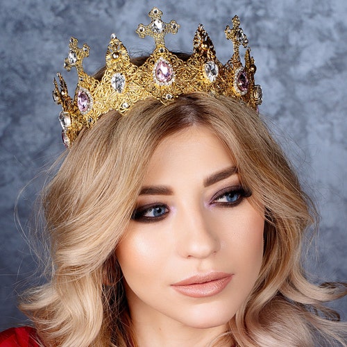 Cross Tiara, Gold Cross Tiara, Crown, Wedding Tiara, Crystal Crown
