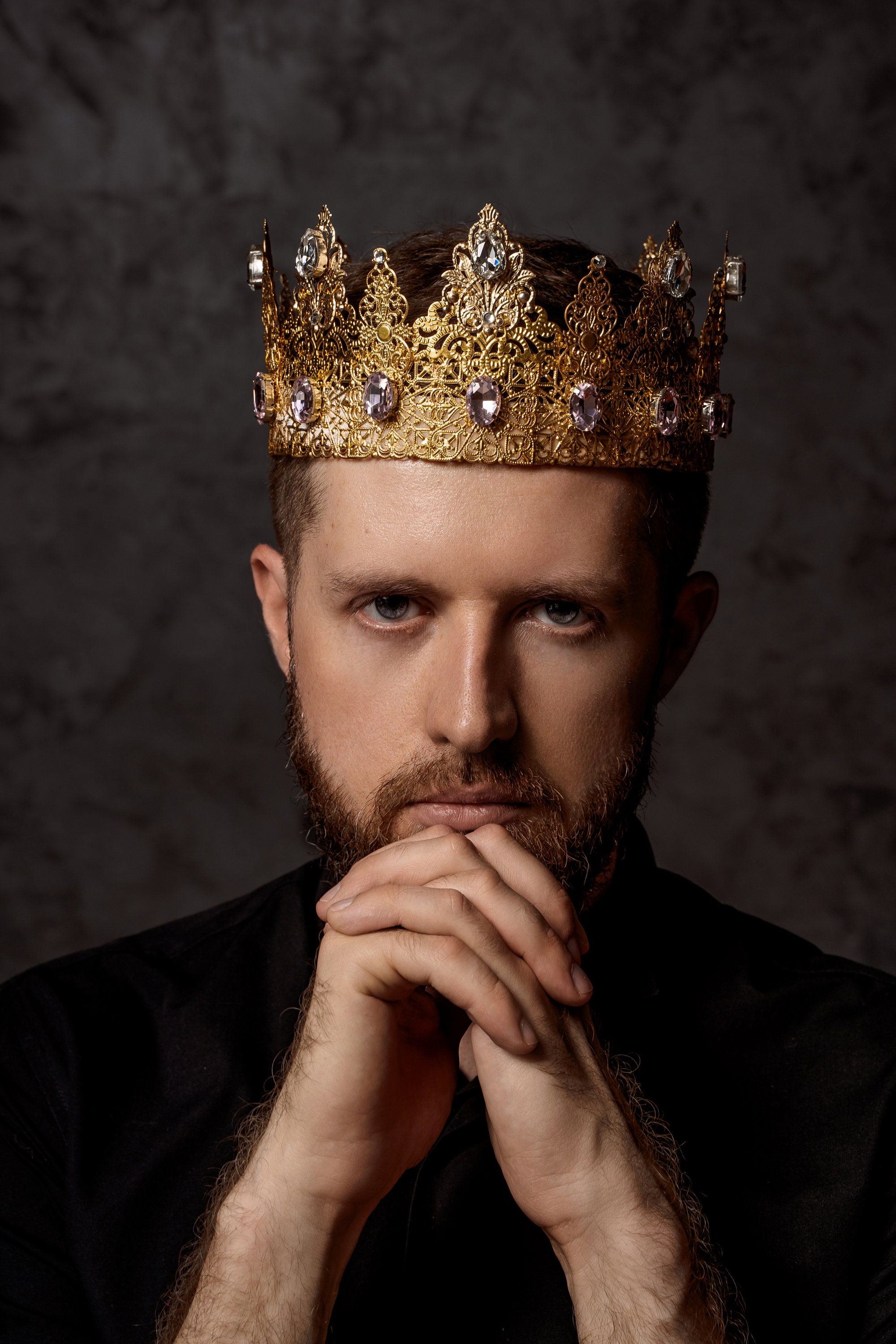 Gold Mens Crown Wedding Crown Pink Crystal Crown Baroque Crown Etsy