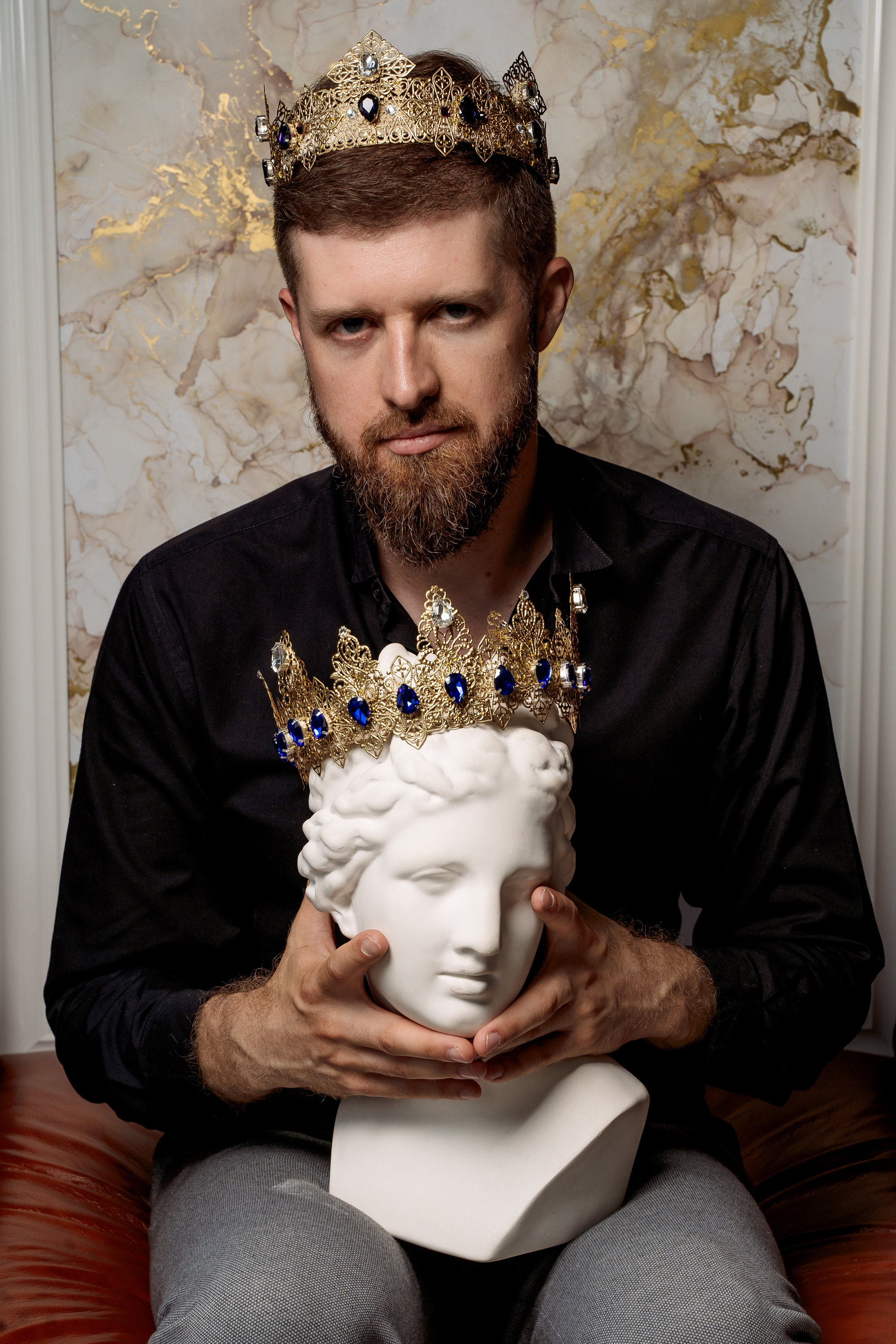 Violet Crystal Crown King Crown Gold Male Crown Metal Crown Etsy