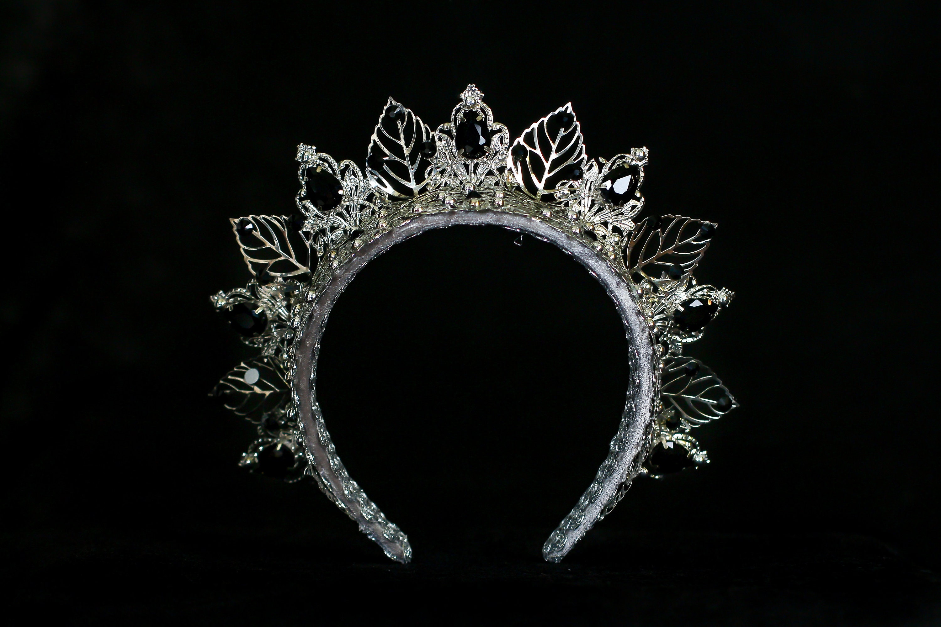 Black Silver Crown Silver Tiara Queen Silver Crown Leaves Etsy