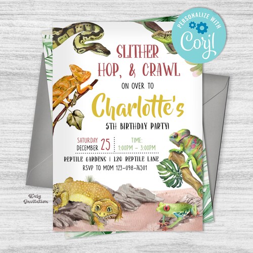 Editable Snake Birthday Invitation Snake Party Invitation - Etsy